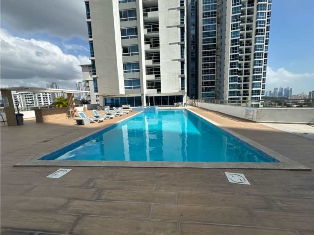 Bedroom with window with blinds, AC unit PH Vista Park Carrasquilla Panama