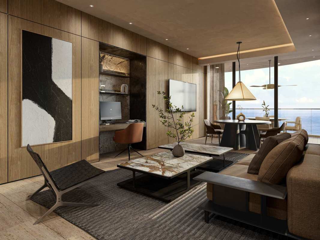 Contemporary kitchen with marble island and top appliances PH Tagua Costa del Este Panama