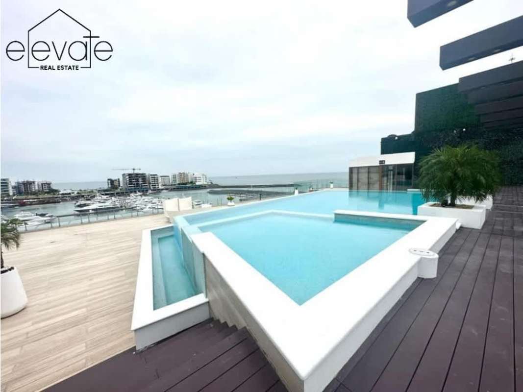 Infinity pool with marina view gardens luxury apartment Ocean Reef Islands Panama