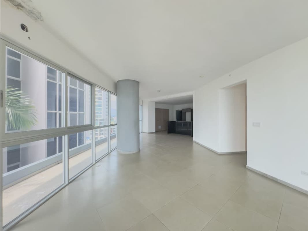 Spacious modern bathroom with glass enclosed shower in PH Yacht Club Panama waterfront condo