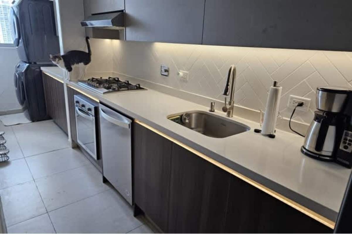 Laundry area with cabinets and appliances PH Vista Park Carrasquilla San Francisco Panama