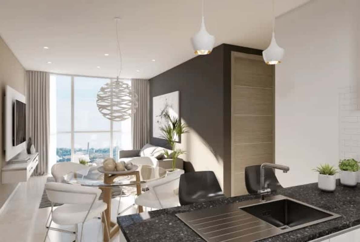 Modern minimalist bedroom with large window natural light in PH Panorama 360 Green City Panama