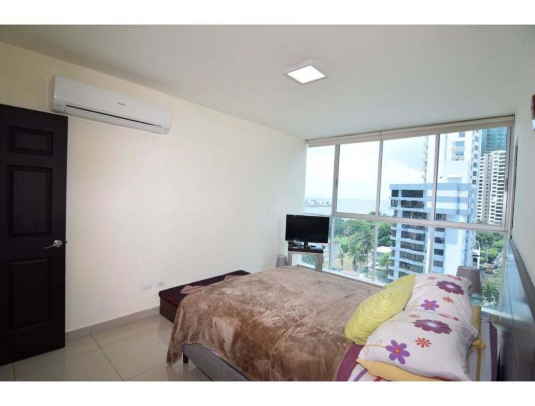 Contemporary second bathroom with granite countertop, vessel sink, glass shower PH Pacific Sky Punta Paitilla Panama