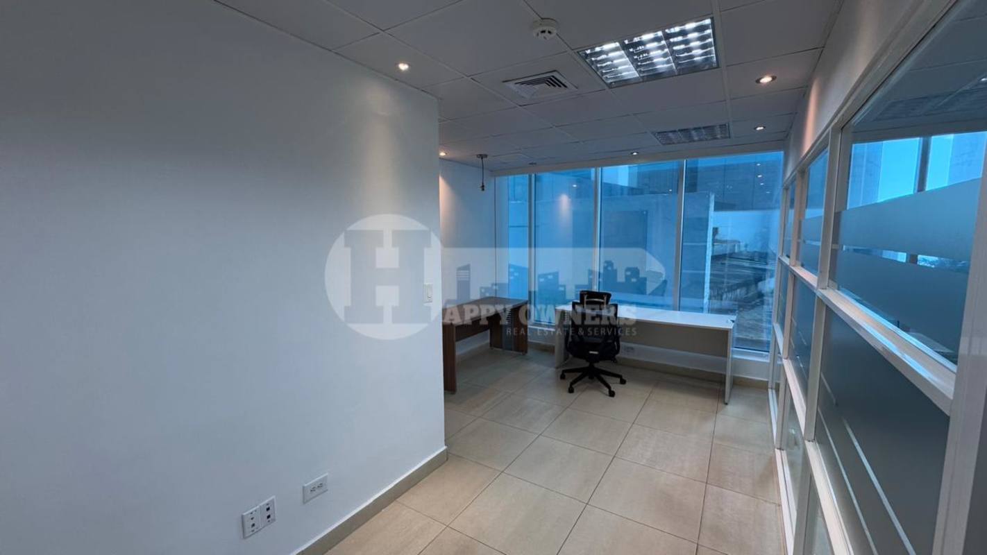 Reception area of commercial office with glass accents and tiled floor PH Ocean Business Plaza Panama