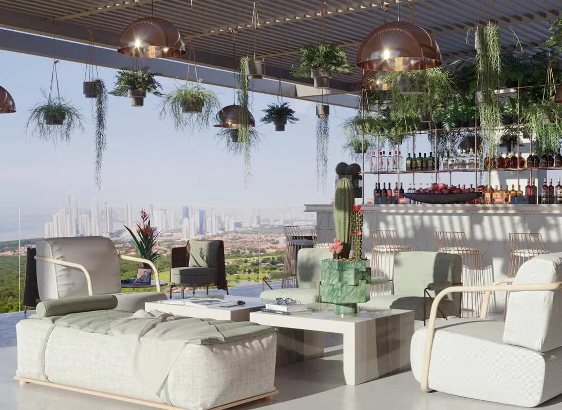 Stylish rooftop terrace bar lounge overlooking Panama skyline The Ivy Santa Maria
