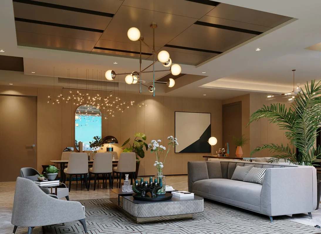 Open concept living dining stylish decor luxury tower The Ivy Santa Maria Panama