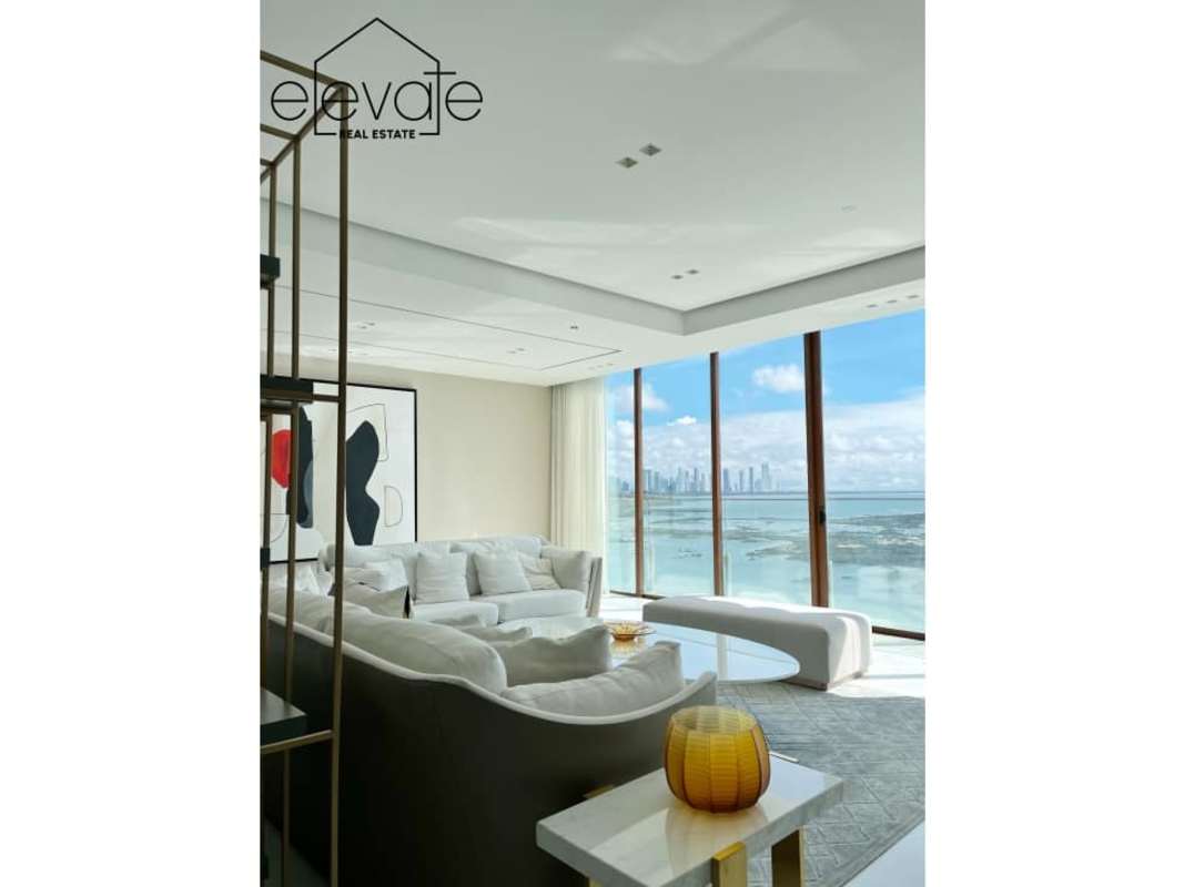 Modern kitchen with quartz countertops, built-in appliances in PH The Residences Punta Pacifica Panama