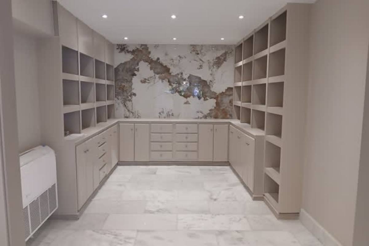 Bright kitchen with marble counters built-in cabinets Altos del Golf Panama