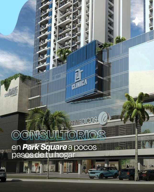 Mixed-use building with retail shops balconies palm trees glass facade Via España Obarrio Panama City