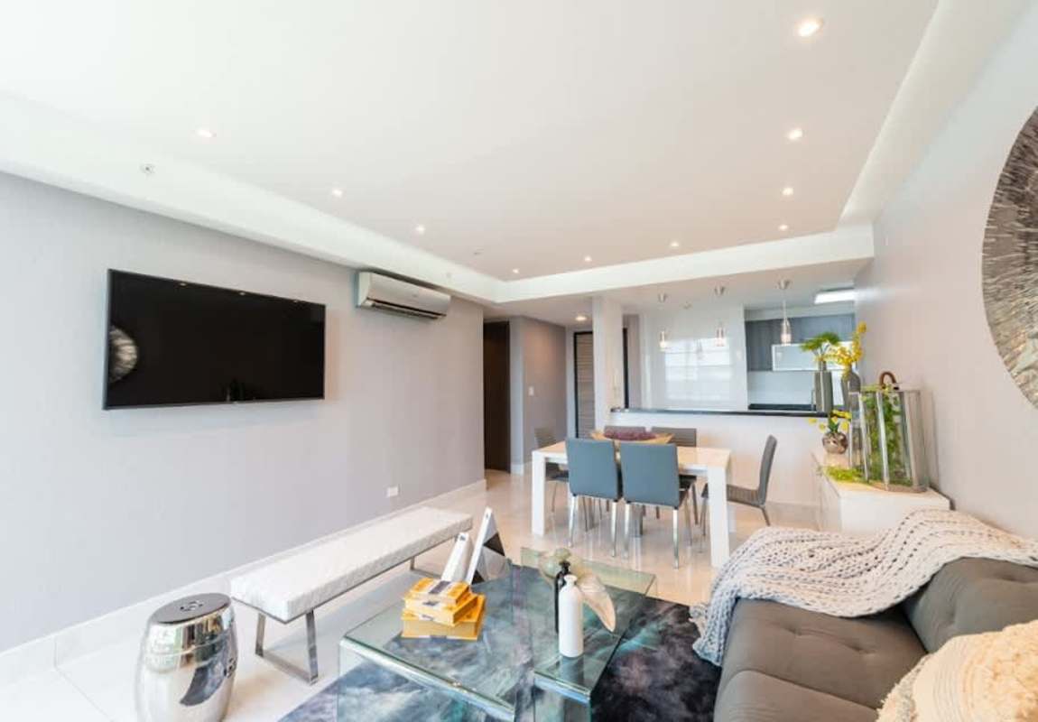 Bright bedroom with large windows city skyline view PH Pacific Park Edison Park