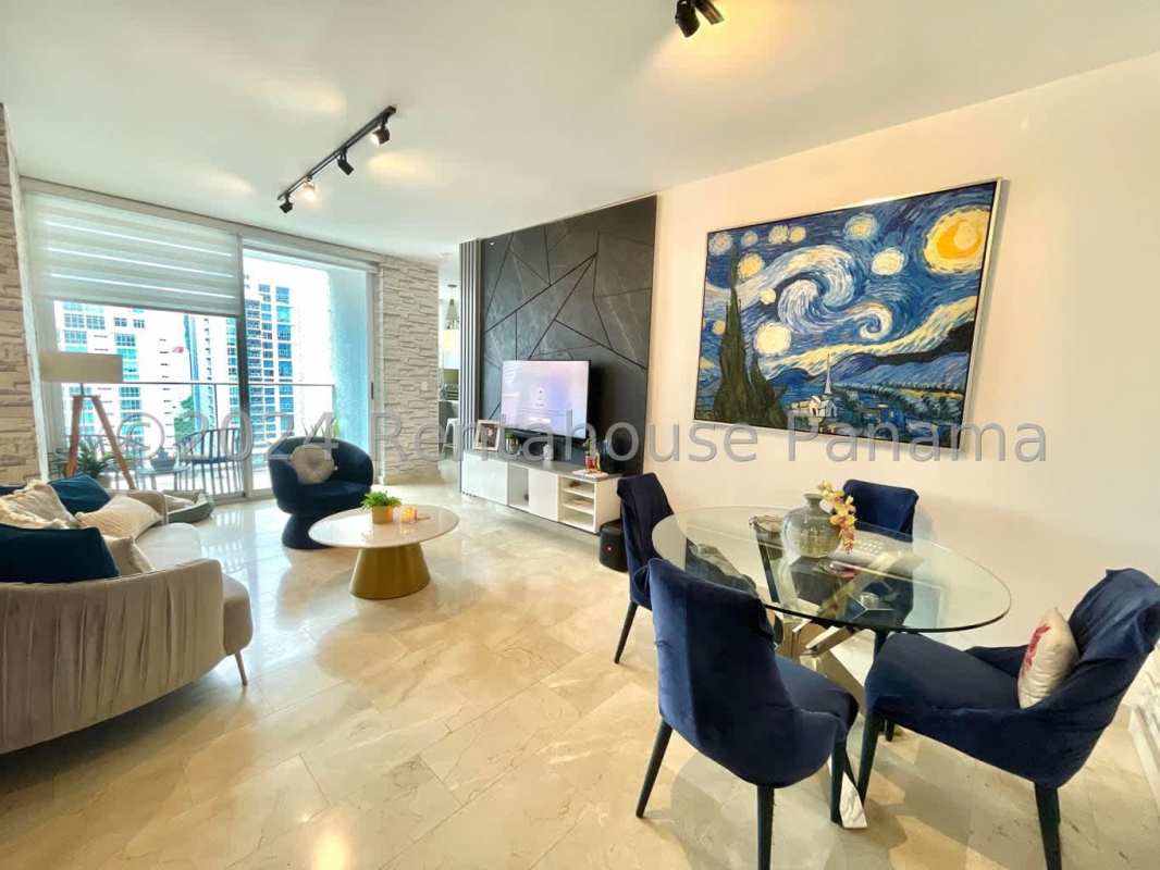 Modern living dining with balcony access, contemporary decor PH Dynasty Tower Panama City