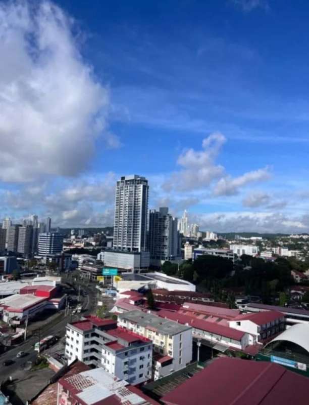 Skyline aerial urban view with commercial and residential buildings from PH Crystal Blue Panama City