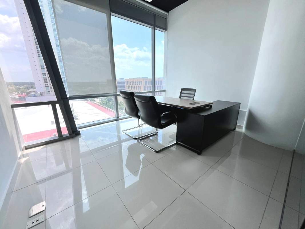 Modern hallway of commercial office space with glass divisions in Costa del Este Panama