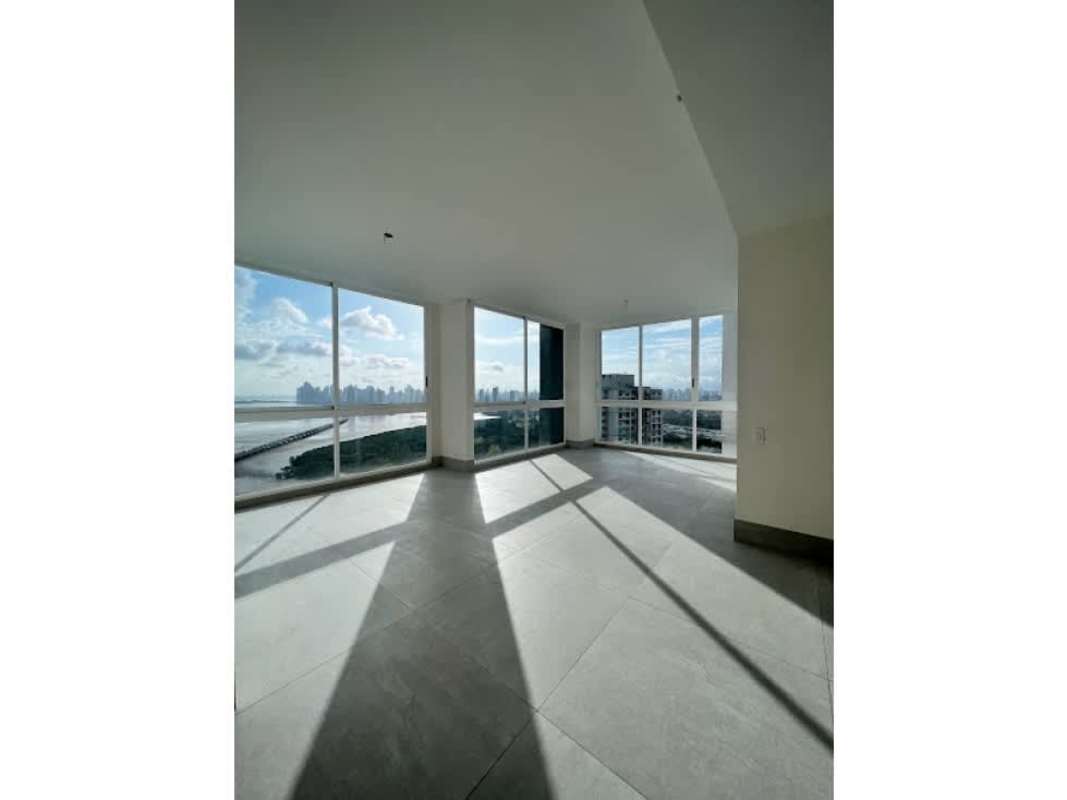 Contemporary open living space with stairs and sea views Costa del Este