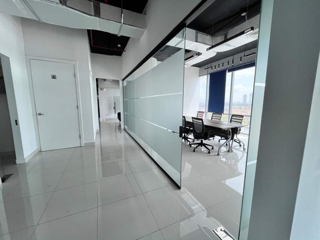 Large meeting room or executive office with glass partitions panoramic views Time Square Center Panama City