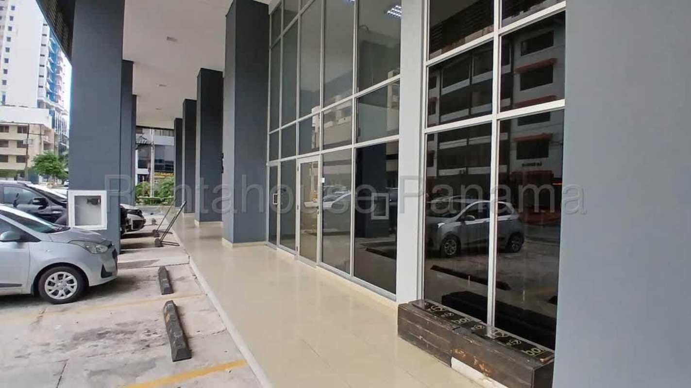 Glass storefront facade and entry of commercial unit PH Vitro Loft El Cangrejo Panama