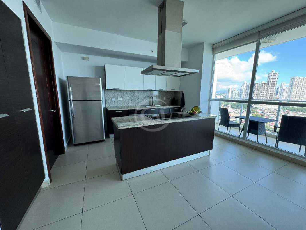 Large furnished balcony with ocean view from PH Oceanaire Punta Pacifica Panama