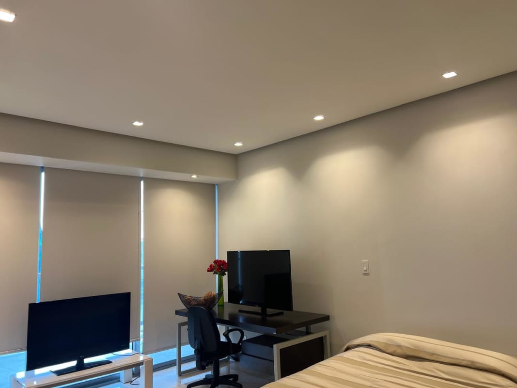 Modern bathroom marble vanity and walk-in shower Ocean Club Punta Pacifica Panama