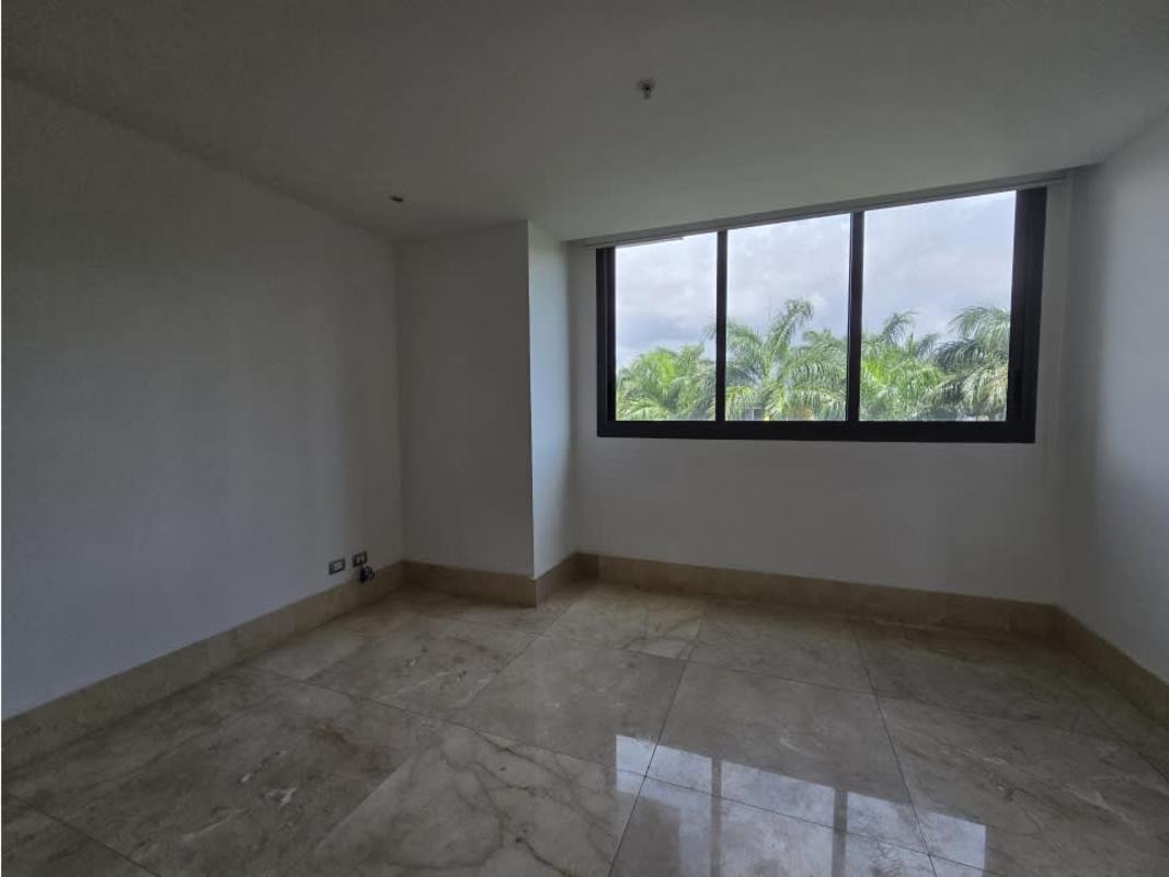 Modern bedroom with marble floor, large window, garden views in PH Valery Point Panama