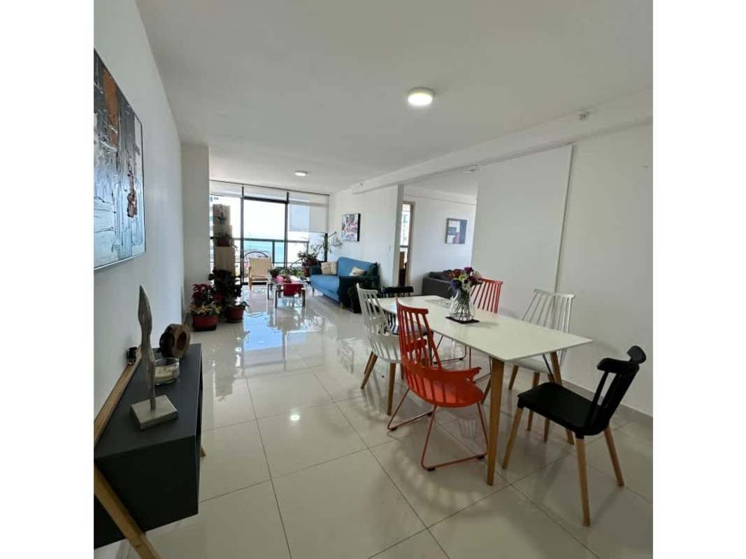 Modern kitchen with stainless appliances and natural light at Balboa Bay Panama City