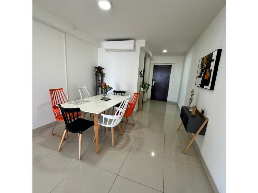 Master bedroom with large window panoramic ocean skyline view Balboa Bay Panama