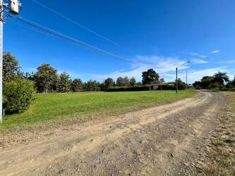Flat open countryside vacant lot with trees and overhead power lines in Pedasí