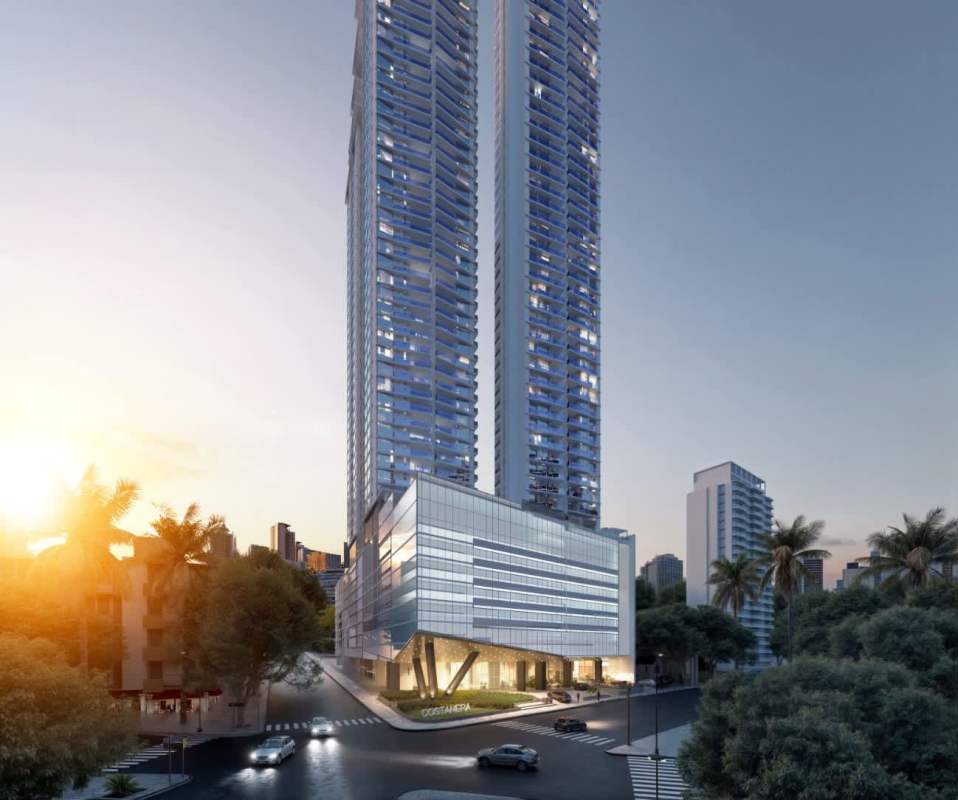 Twin luxury high-rise towers with glass facade PH Costanera Aqua Bella Vista Panama City