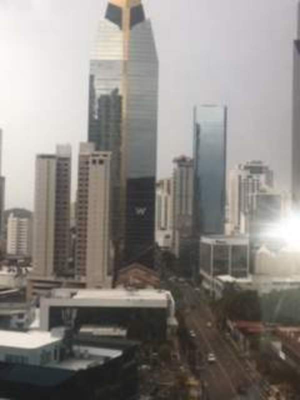 Bright empty office space with windows inside Torre Banesco Panama