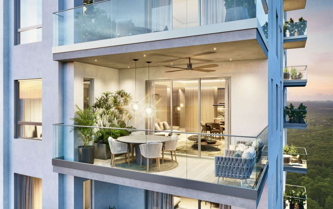 Spacious balcony with skyline view PH Corotu Santa Maria luxury apartment Panama City