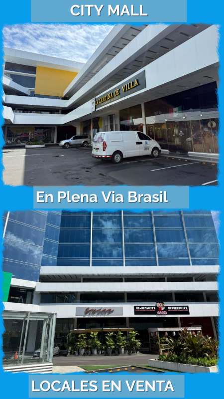 City Mall shopping center exterior with multiple storefronts, ample parking in Obarrio Panama City