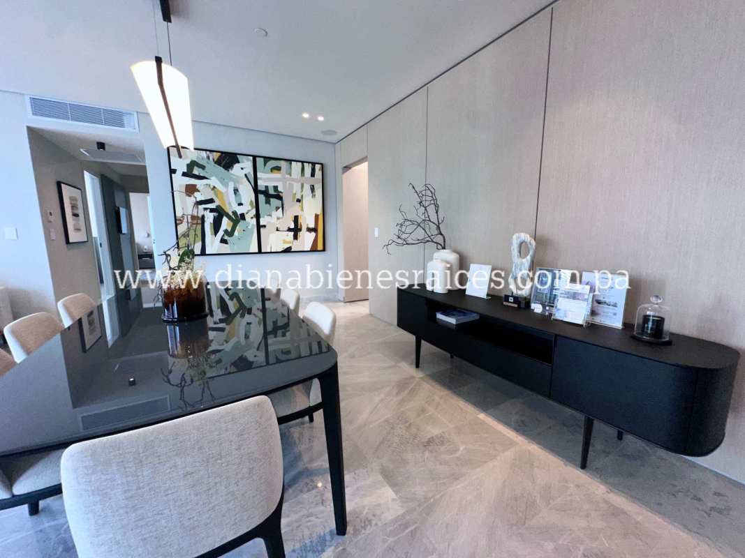 Elegant bathroom with marble tile, glass shower Santa María Panama