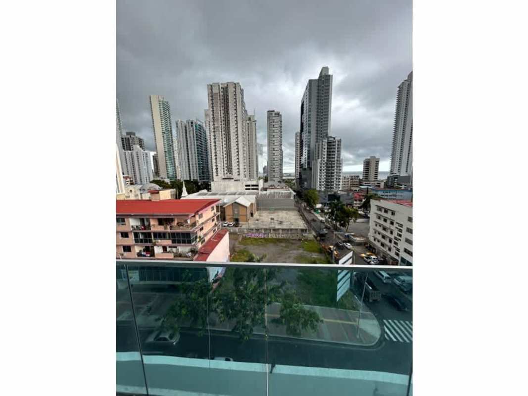 Balcony view urban skyline Bella Vista from PH Azurre Panama City