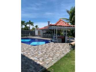 Private pool with palm trees and sun deck at remodeled beach house for sale Chame Panama