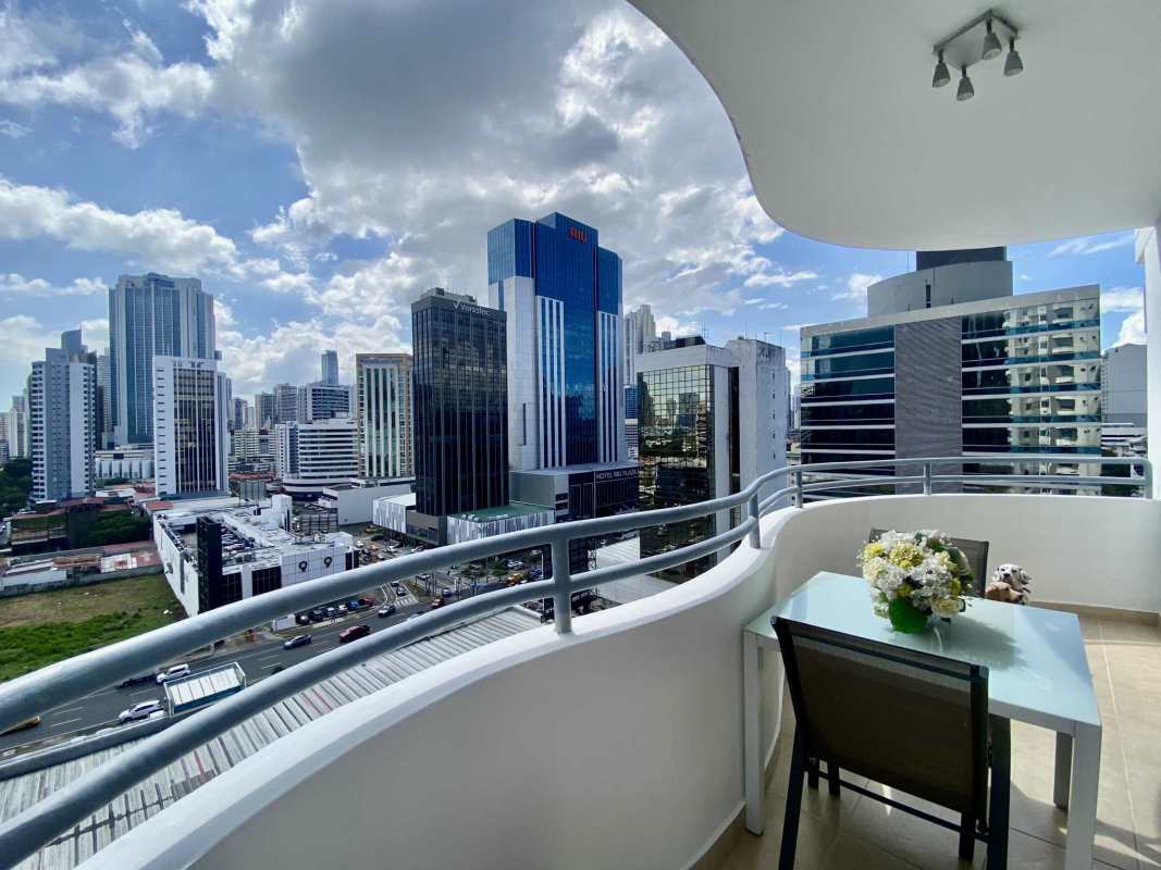 Private balcony with modern railing overlooking city skyline PH Galeria Uno Obarrio