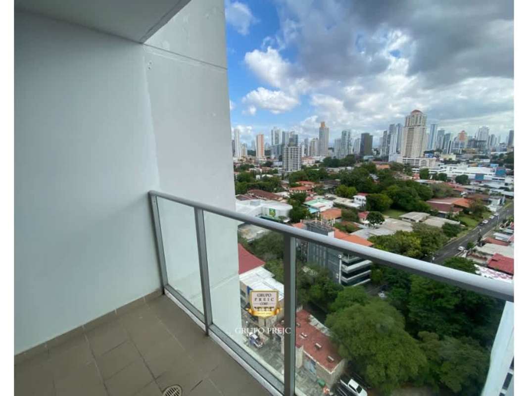 Contemporary bathroom with glass shower enclosure, vanity and mirror in PH Metric Obarrio Panama City