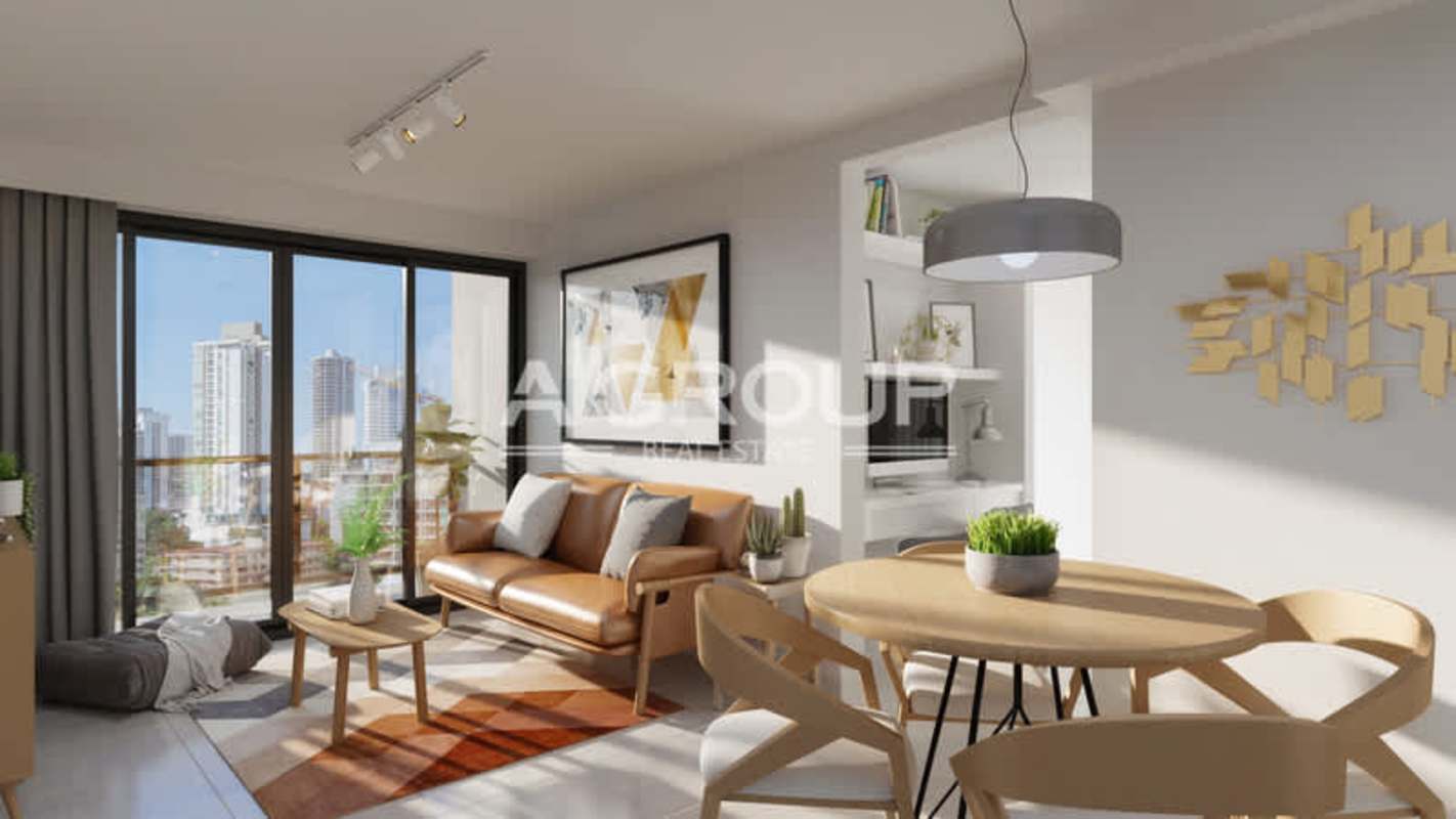 Bright open-plan living dining space with skyline views PH Armonia Bella Vista Panama City