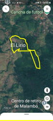 Aerial satellite map showing outlined farmland in El Lirio sector, La Chorrera Panama
