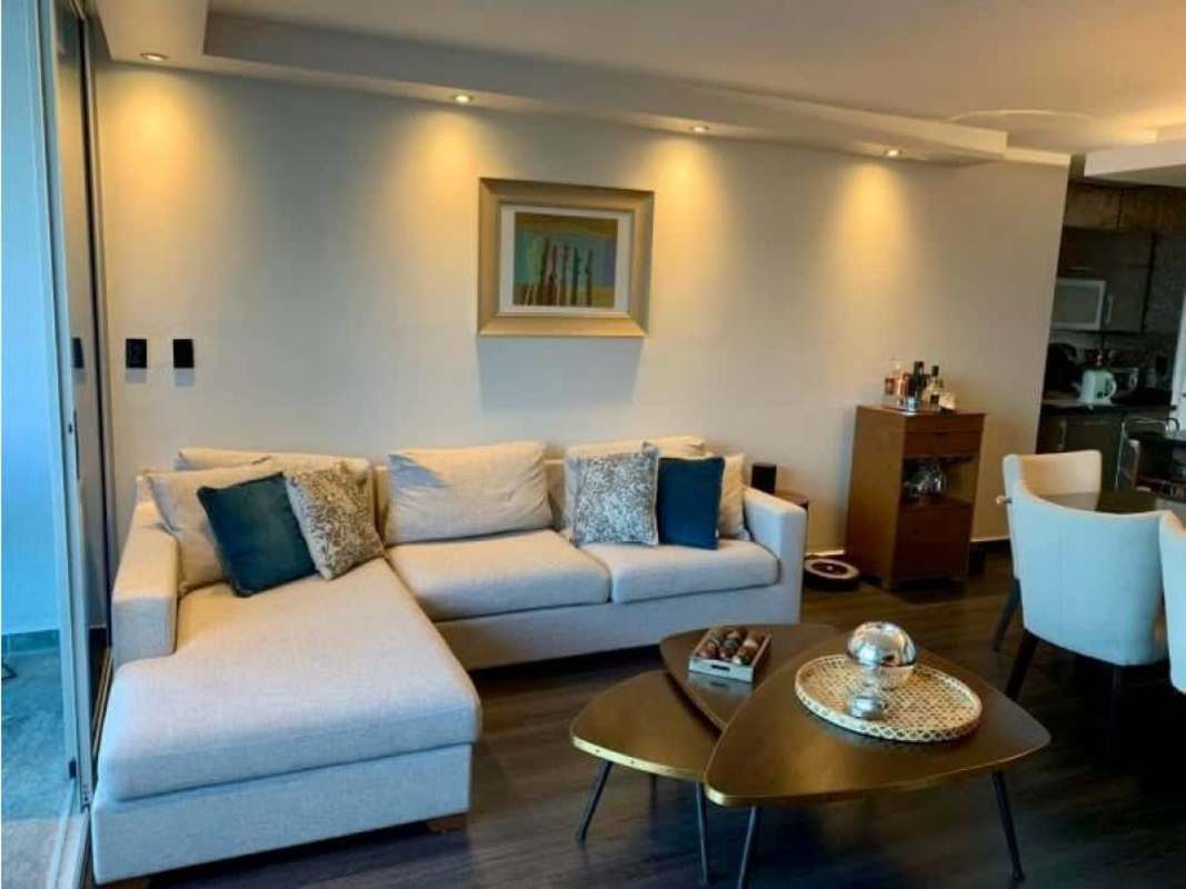 Contemporary kitchen with island, stainless steel appliances, mosaic backsplash in PH Premium Tower Coco del Mar Panama