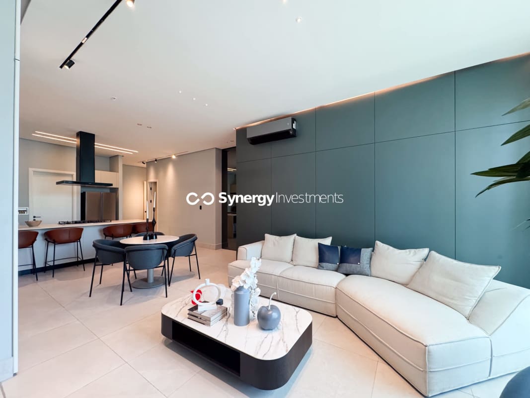 Master bedroom with built-in closet large windows city skyline views luxury condo PH Paitilla Tower Panama City