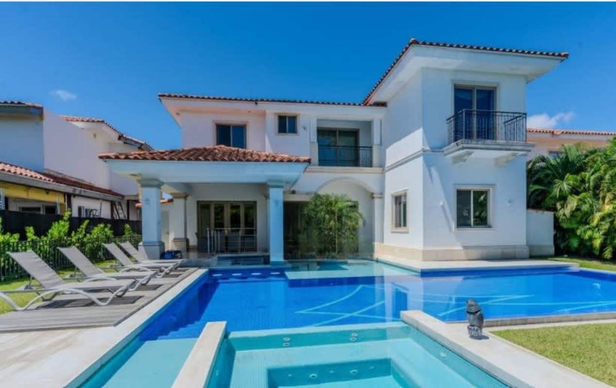 Spacious bright living area marble floors modern decor luxury house Santa Maria Panama