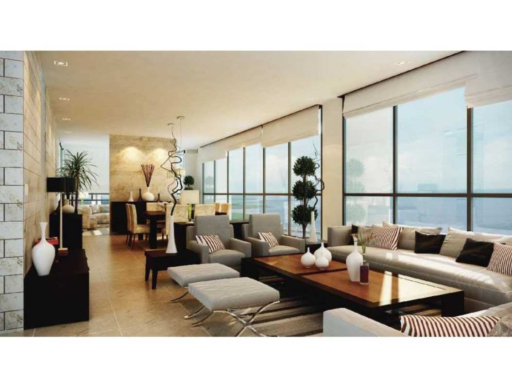 Spacious marble-floored living dining area with ocean view balcony PH Panorama Coco del Mar Panama