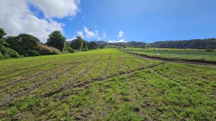 Mountain view over cultivated fields and infrastructure in Alto Tribaldos Chiriquí