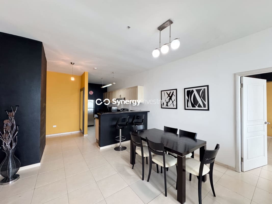 Modern bathroom with glass shower, marble vanity and mirror at PH Yacht Club Tower Panama