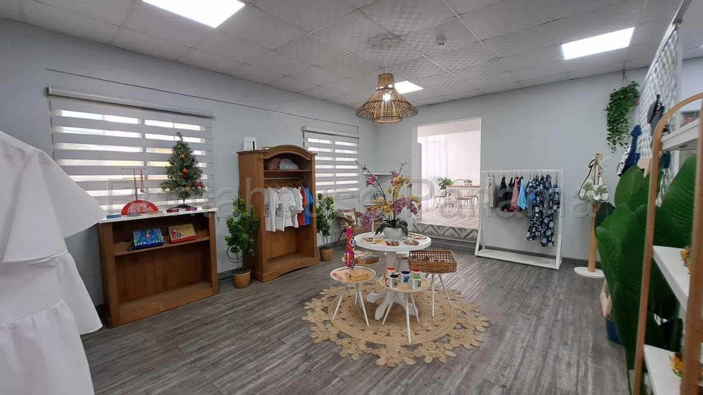 Boutique showroom with interior decor, plants, display tables in San Francisco Panama