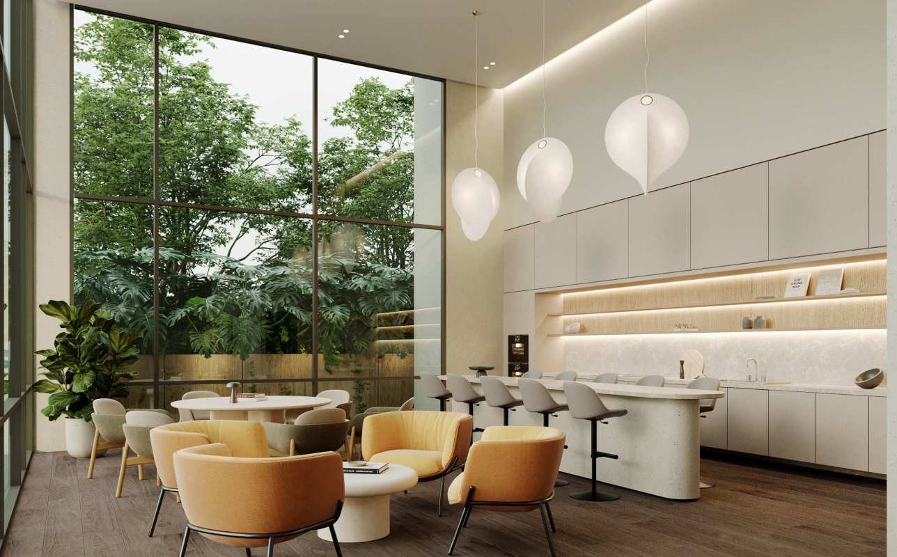 Modern kids playground with shaded seating landscaped garden at Blau Residence Panama