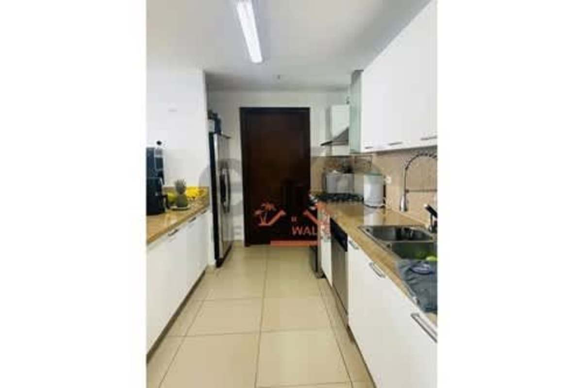 Open living with dining & granite counter kitchen Punta Pacifica Panama