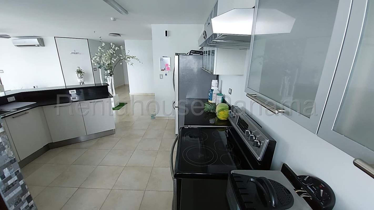 Elegant bedroom big windows sea view ceiling fan PH Riverside Costa del Este Panama