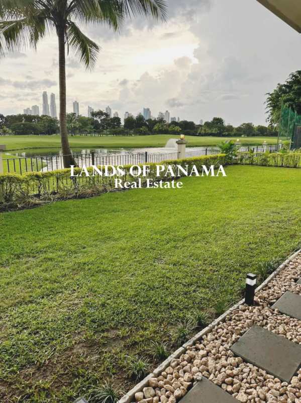 Terrace with relaxing view over golf and lagoon luxury condo The Reserve Santa María Panama