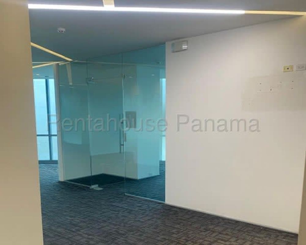 Impressive commercial lobby with high ceilings glass walls modern decor at PH Financial Park Tower Panama
