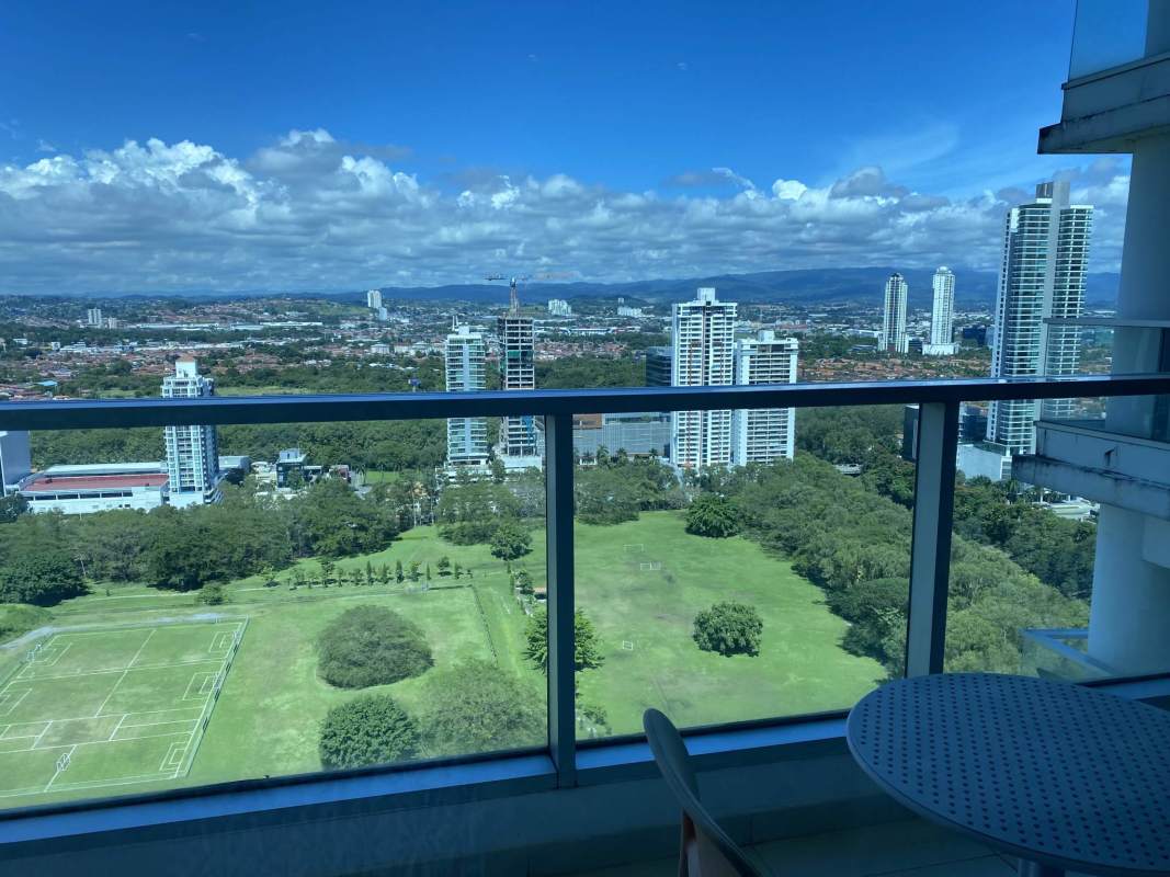 Balcony with park and Pacific Ocean views in PH Parkside Costa del Este Panama